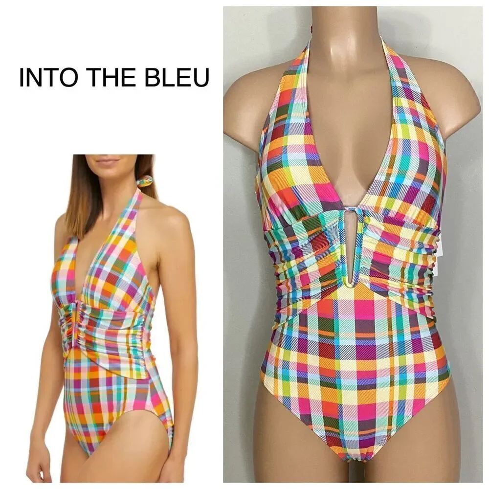 New. Plunge neck plaid swimsuit. Size 6. Regularly $89